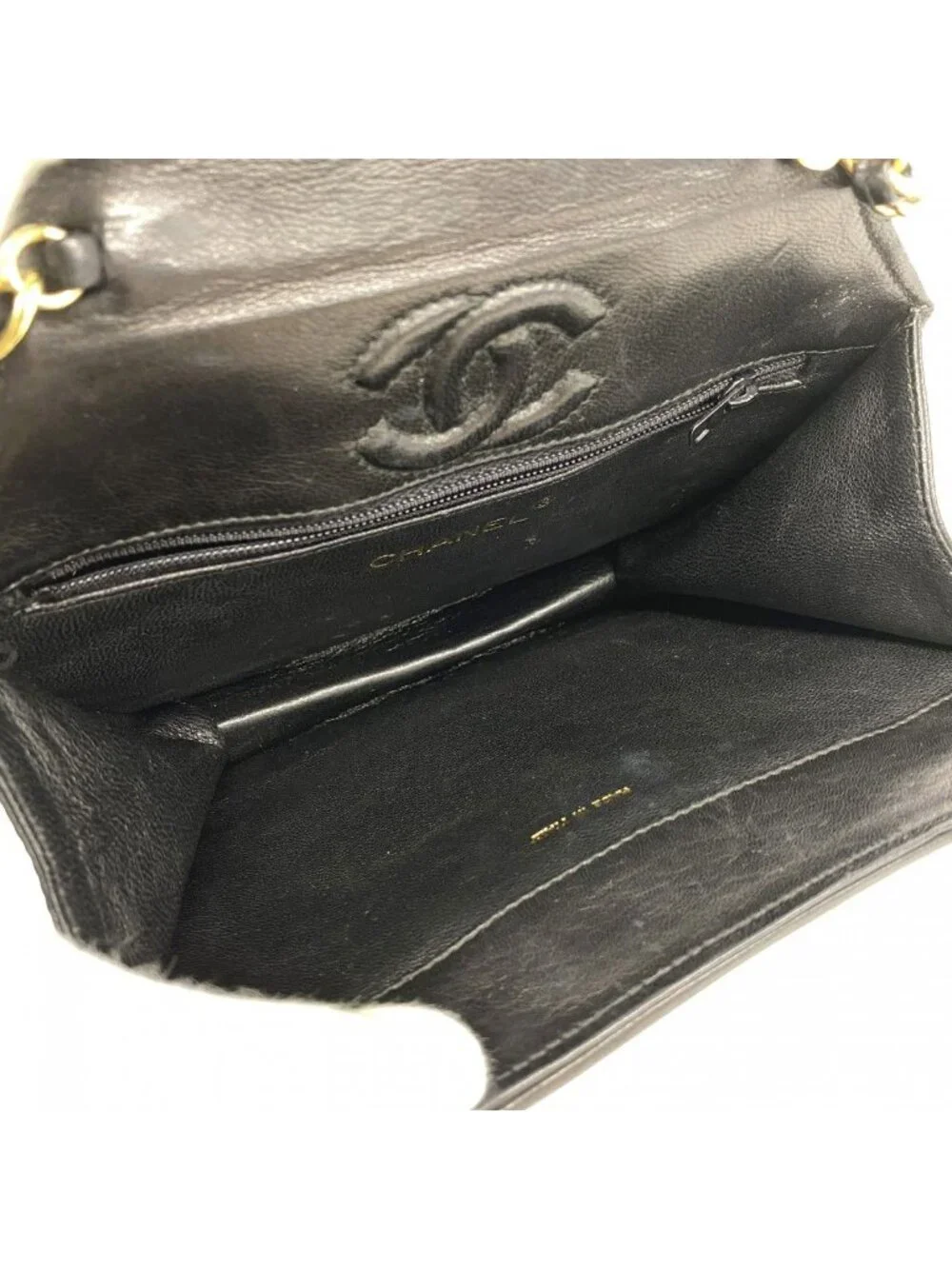 Chanel Shoulder Bag Quilted Lambskin Black Gold